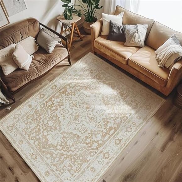 Washable Area Rug 5x7 Low Pile Bedroom Rug Stain Resistant Vintage Rug - Picture 7 of 7